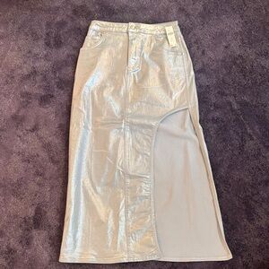 Anthropologie pilot Silver Maxi Pencil Skirt with Asymmetrical Slit